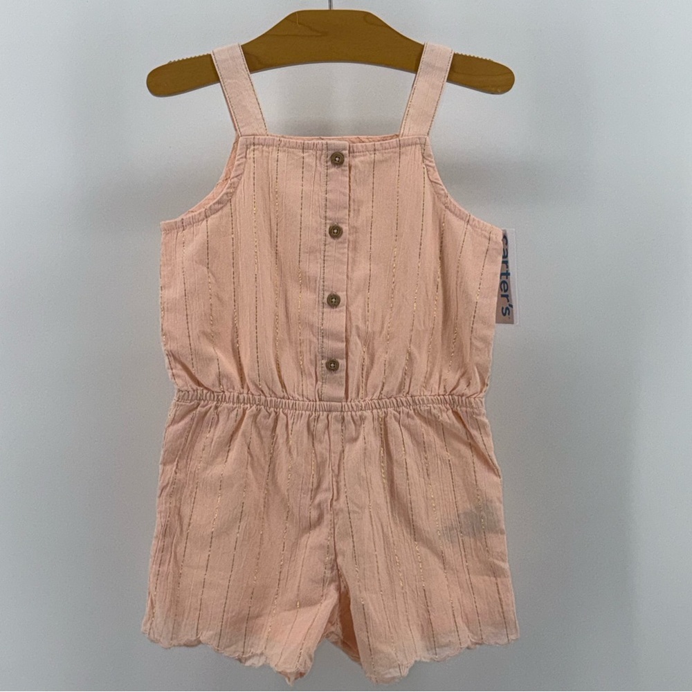 Carter's Light Pink/Peach and Gold Button-Front Romper